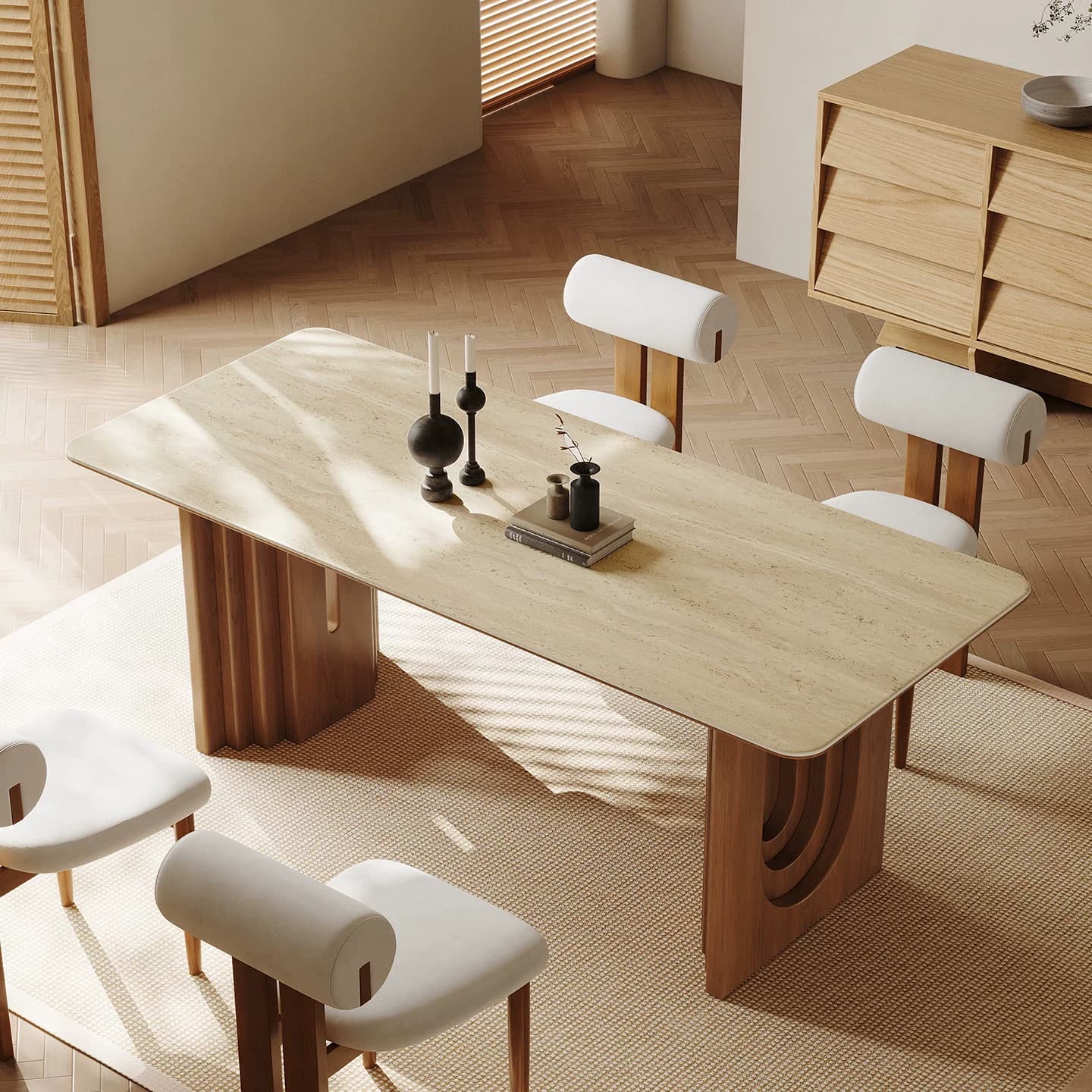 Wabi-Sabi Travertine Dining Table lifestyle 2
