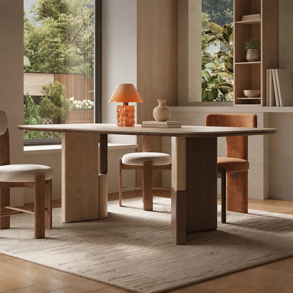 Travertine & Wood Dining Table lifestyle 2