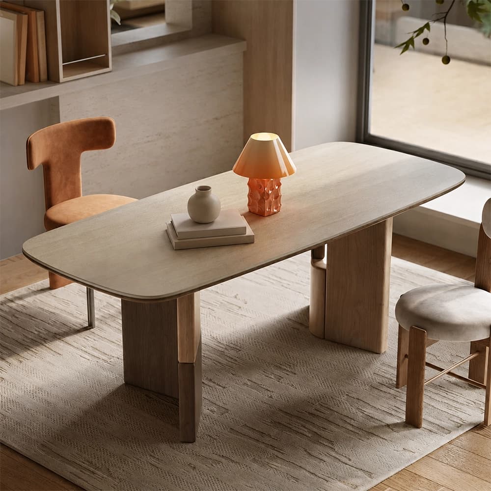 Travertine & Wood Dining Table lifestyle 1