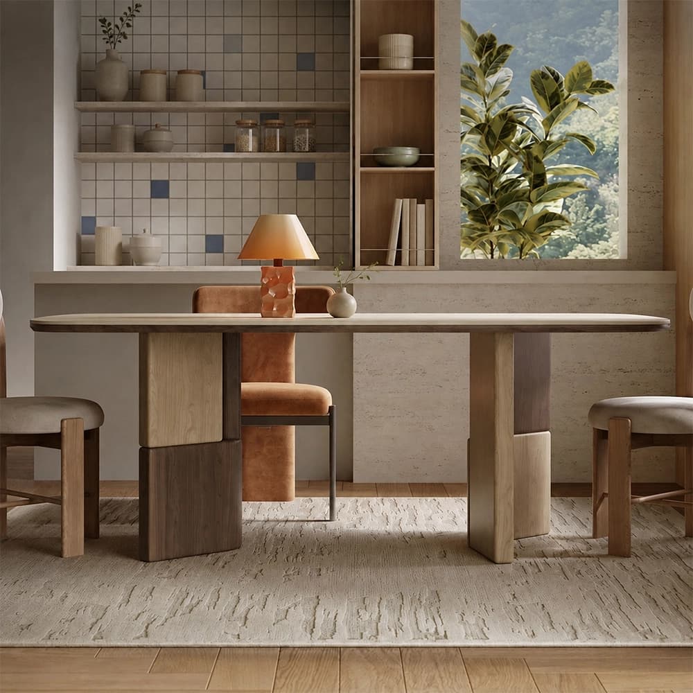 Travertine & Wood Dining Table lifestyle 3