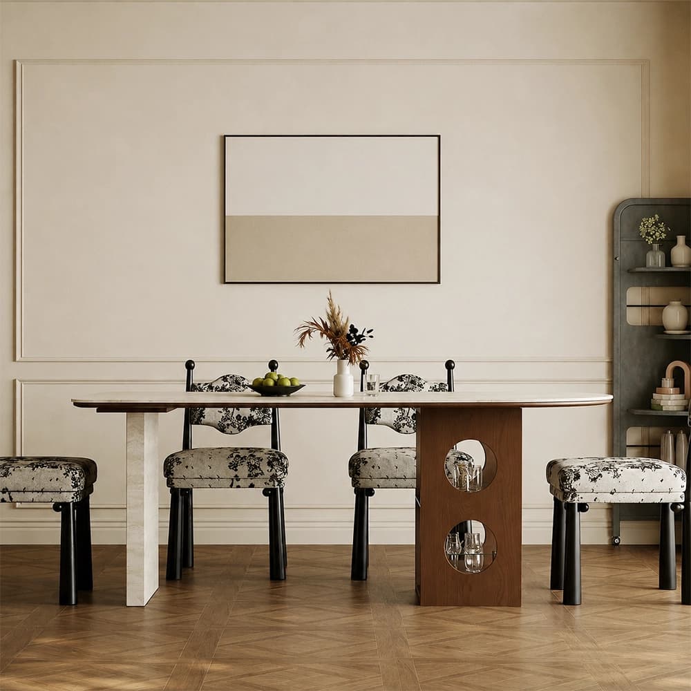 Travertine Dining Table with Pedestal Base lifestyle 1