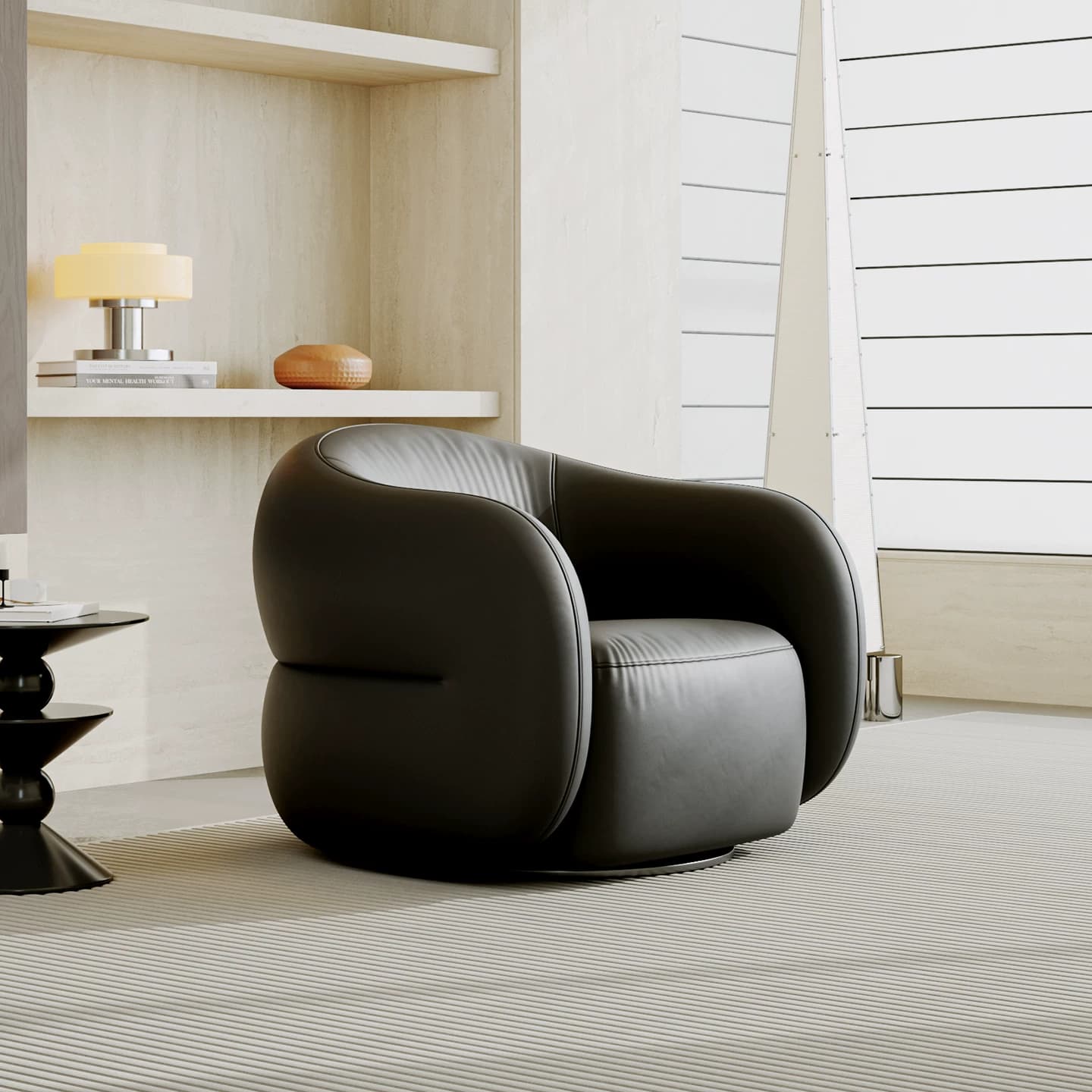 Minimalist Leather Lounge Chair with Solid Wood Frame lifestyle 3