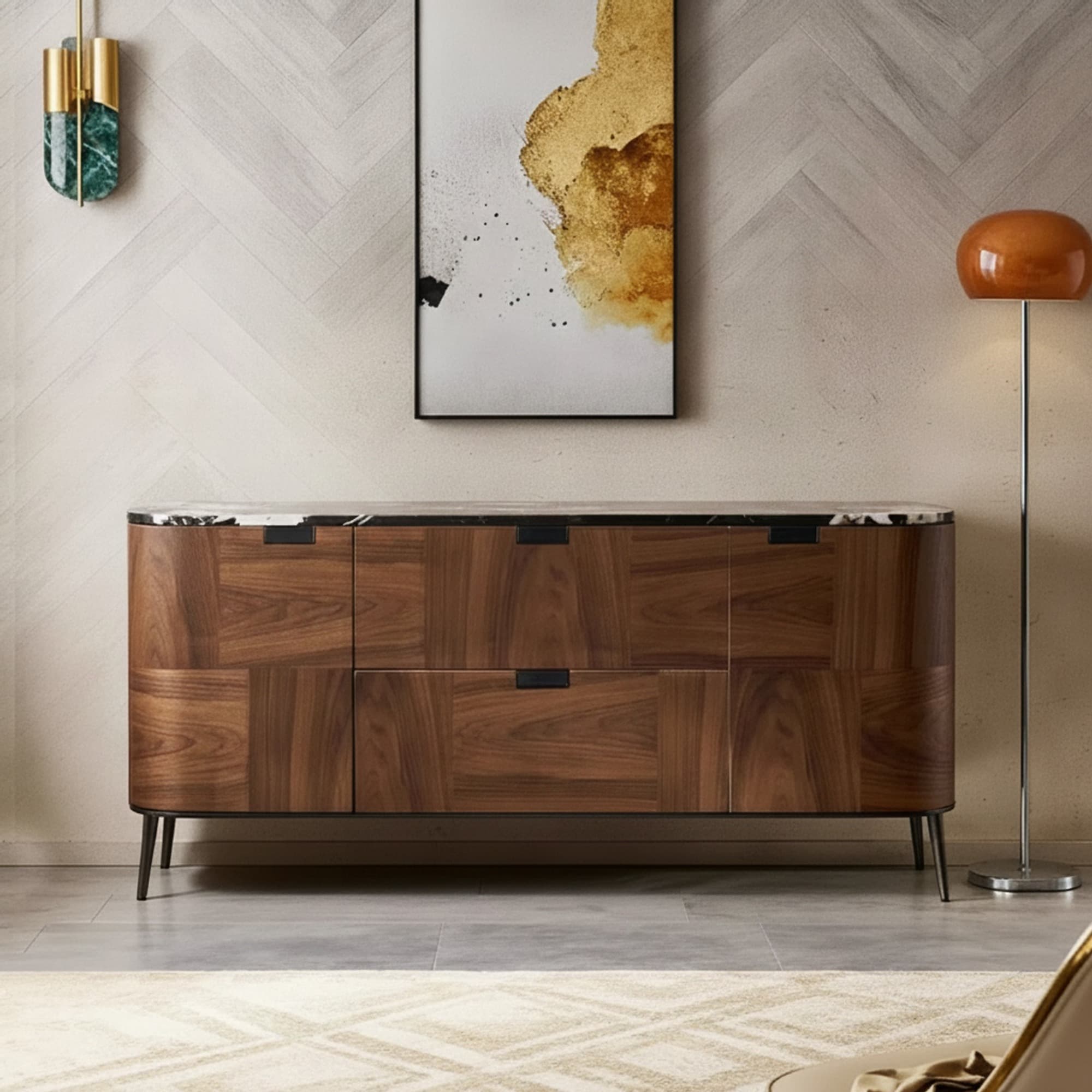 Walnut Veneer Storage Console lifestyle 1