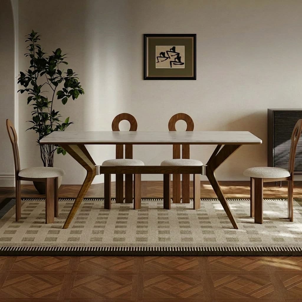 Mid-Century Ash Wood & Slate Dining Table lifestyle 1
