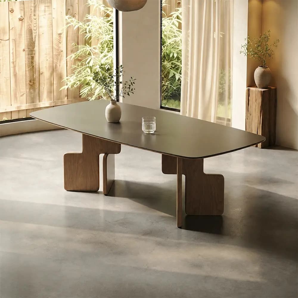Mid-Century Wood & Stone Dining Table lifestyle 1