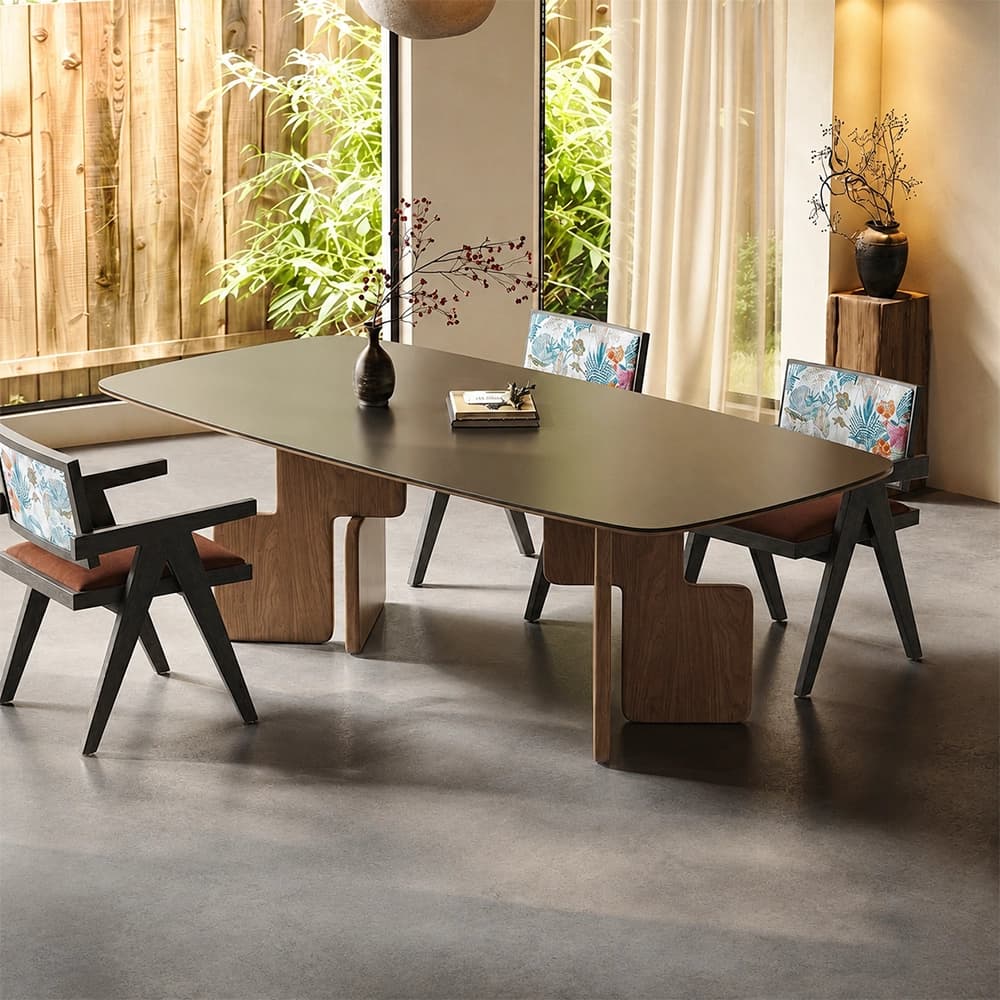 Mid-Century Wood & Stone Dining Table lifestyle 2
