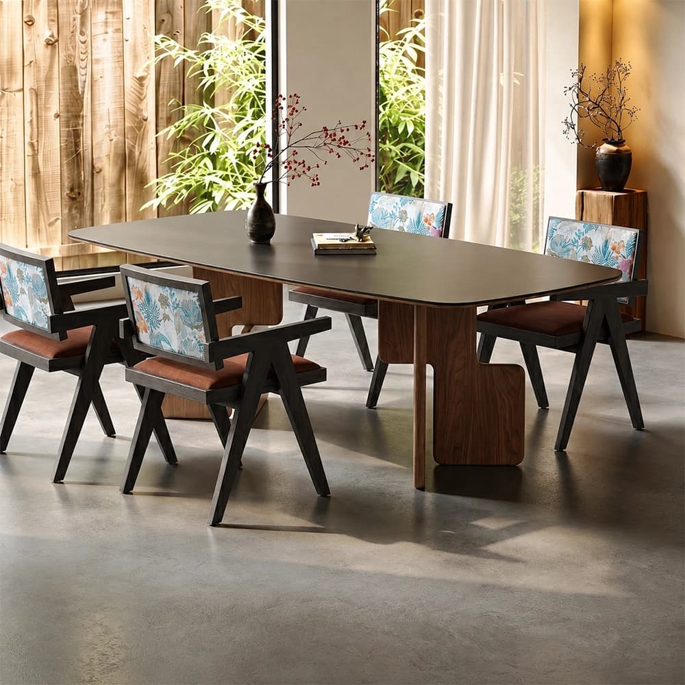 Mid-Century Wood & Stone Dining Table lifestyle 3