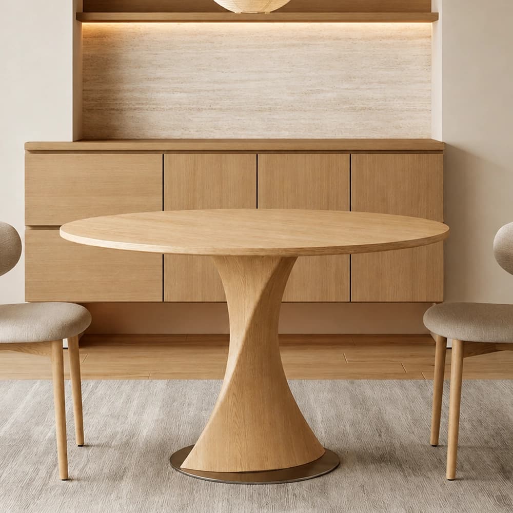 Round Dining Table with Travertine Top lifestyle 1