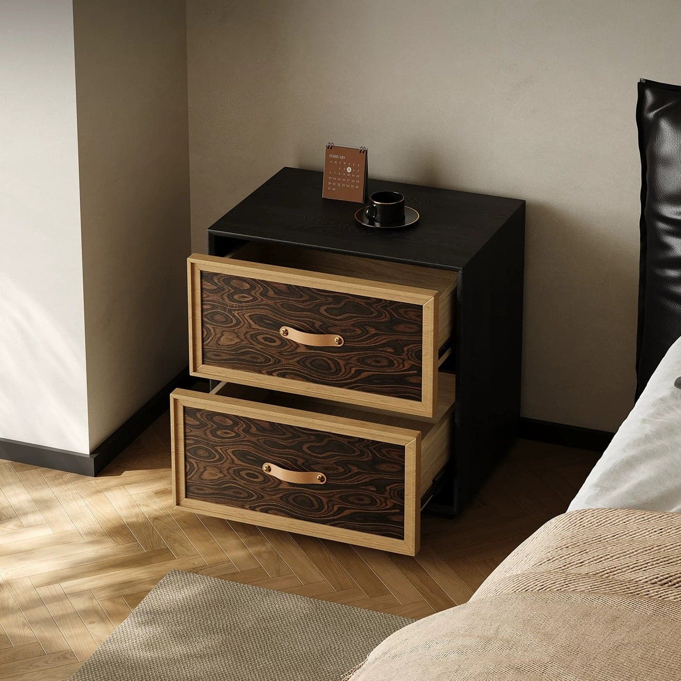 Black & Natural Wood Nightstand lifestyle 3
