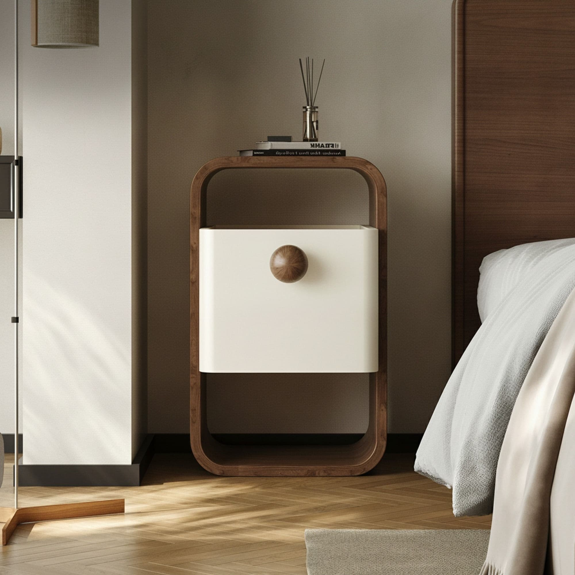 Lacquered Floating Nightstand with Drawer lifestyle 3