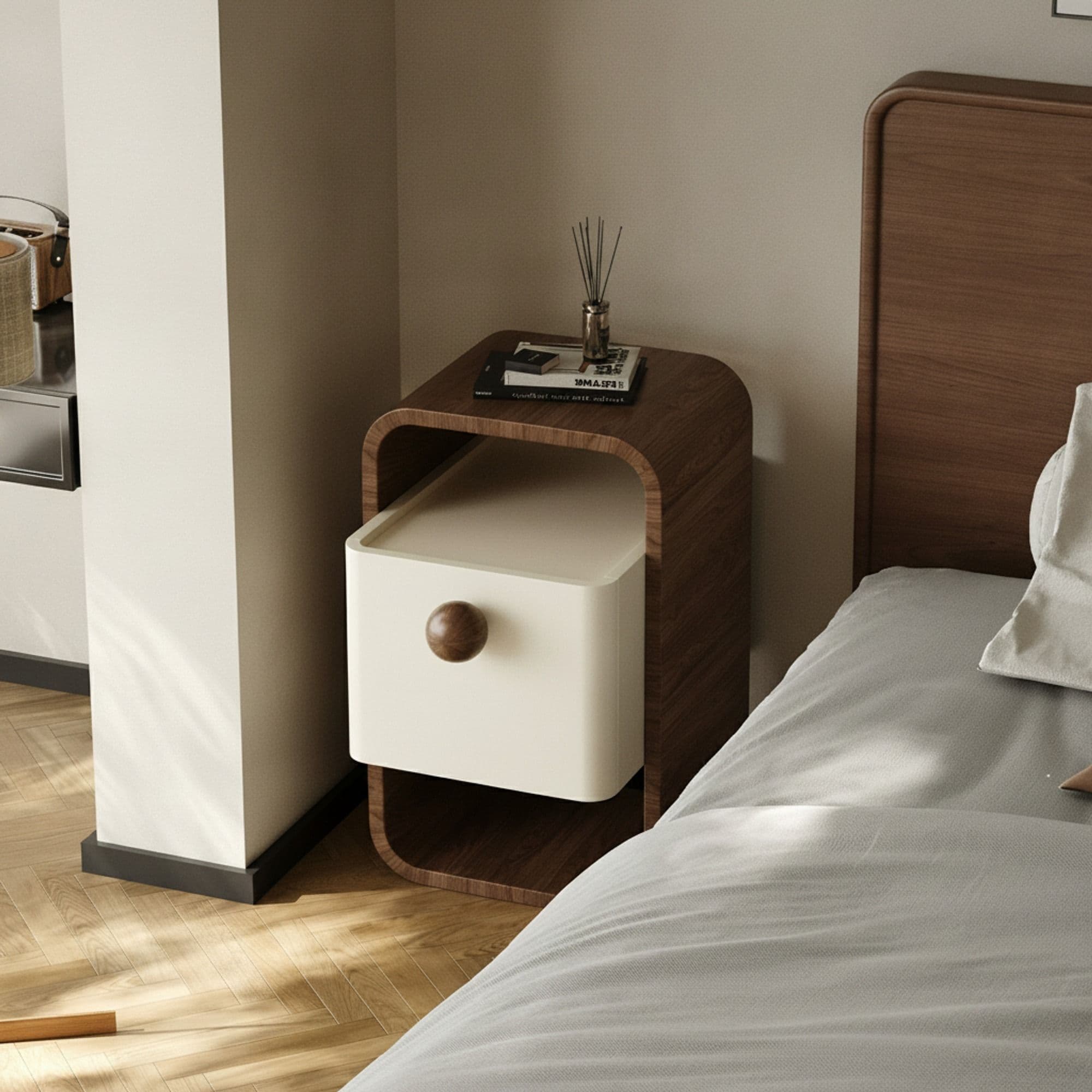 10.6" Organic Modern Plywood Nightstand Open Shelf