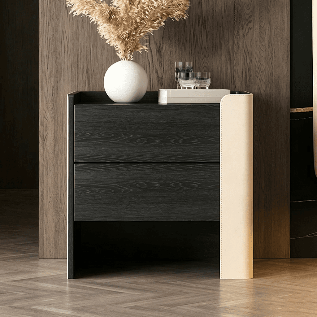 19.7" Contemporary Engineered Wood and Leather Nightstand with Drawers