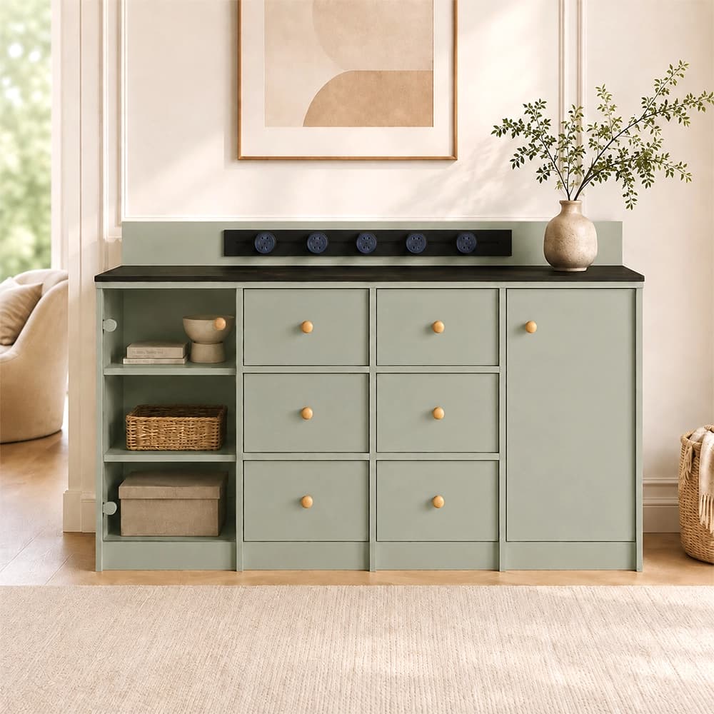 70.9" Scandinavian MDF and Sintered Stone Sideboard with Storage