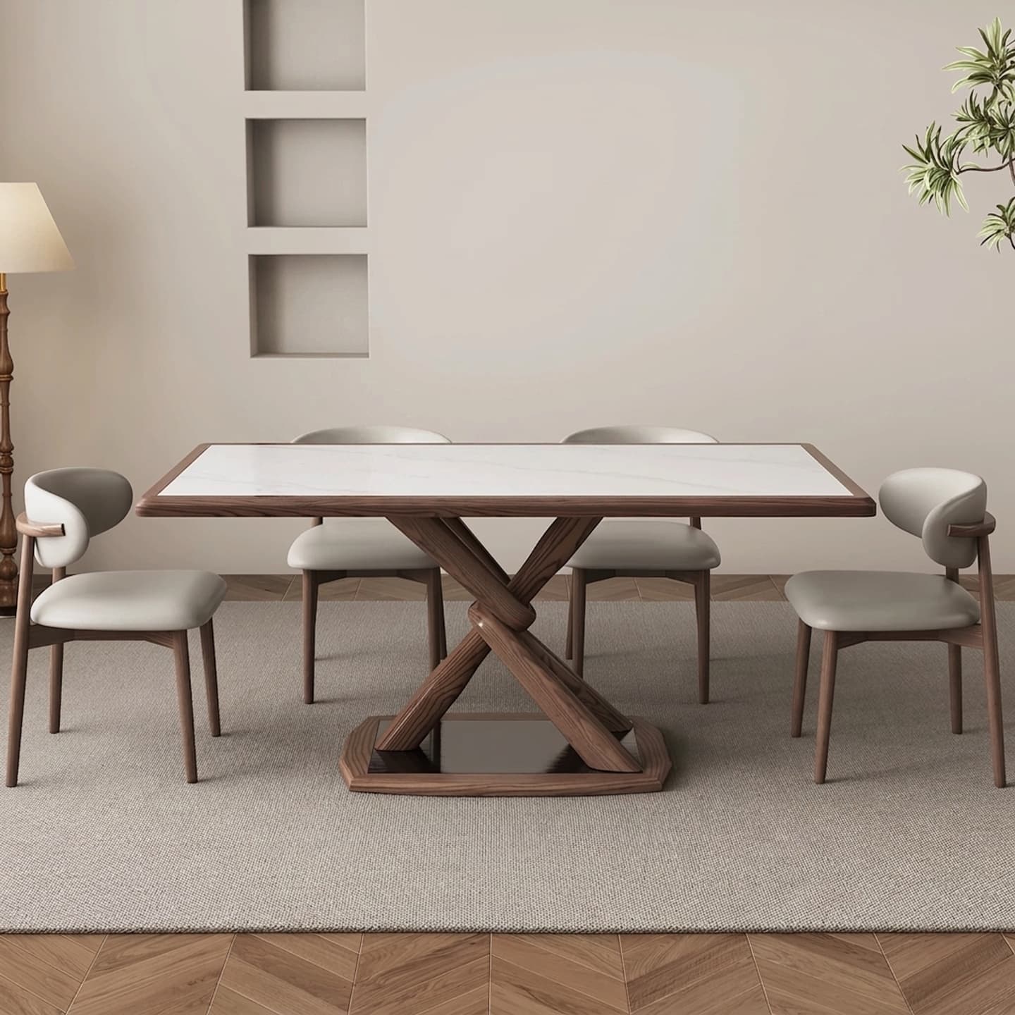 Modern Dining Table with Solid Wood Base lifestyle 1