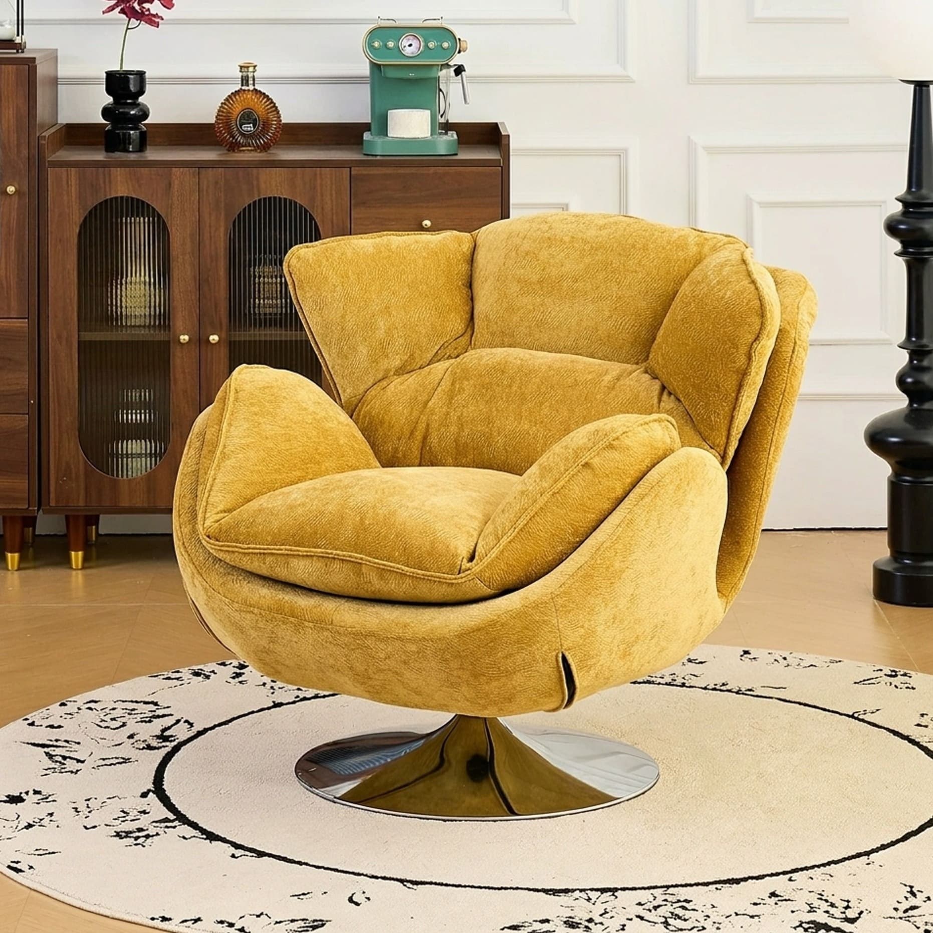 36.2" Organic Modern Fabric Swivel Lounge Chair