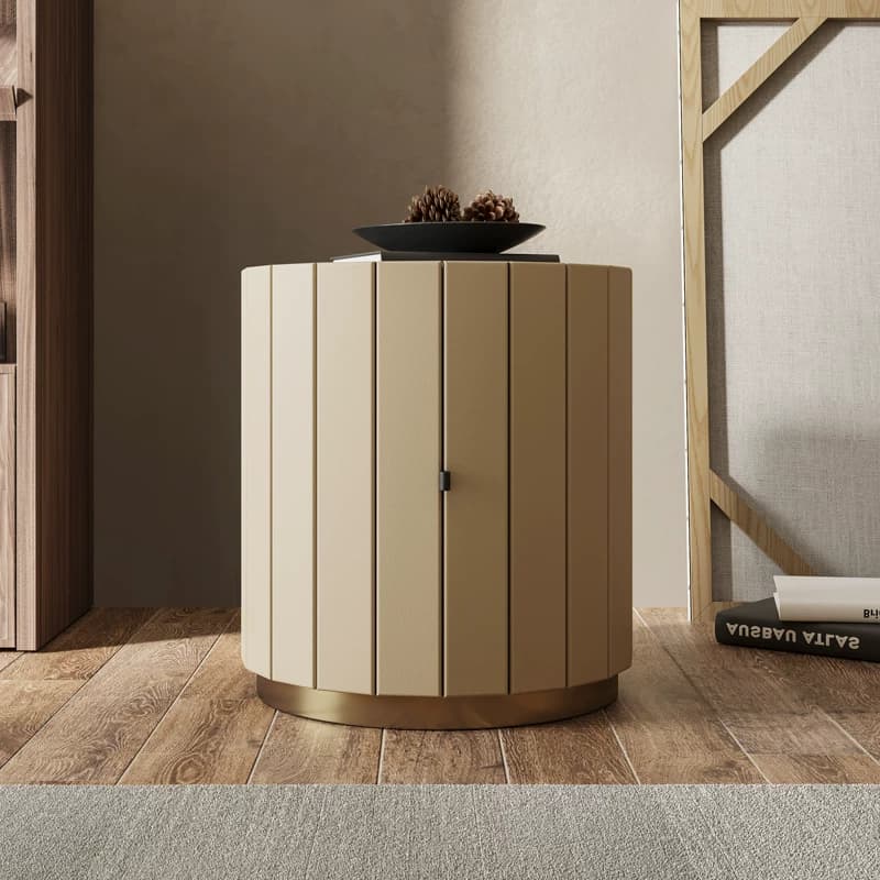 16.5" Organic Modern Solid Wood and Leather Nightstand with Fluted Design