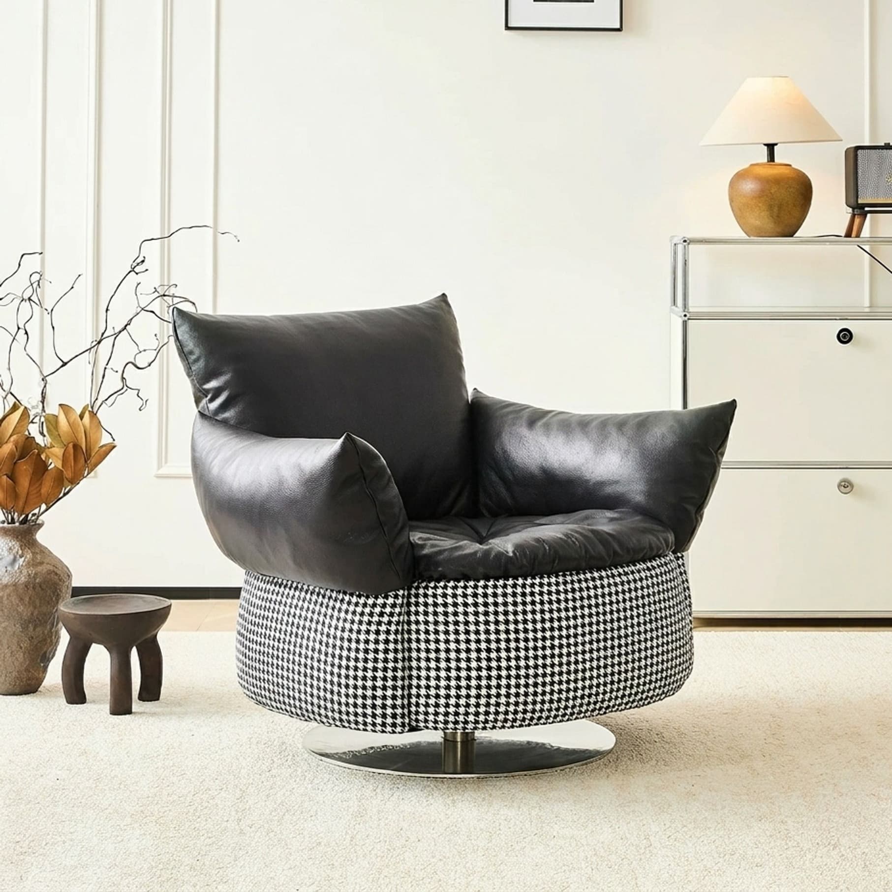 37.8" Contemporary Leather Swivel Lounge Chair
