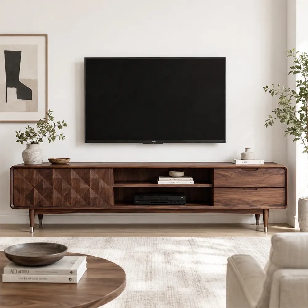 Minimalist Solid Wood TV Stand lifestyle 1