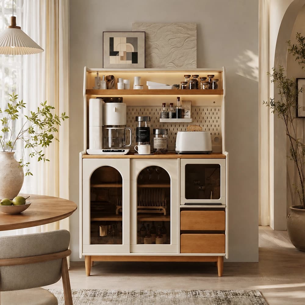 47.2" Organic Modern Solid Wood and Glass Coffee Cabinet Glass Door