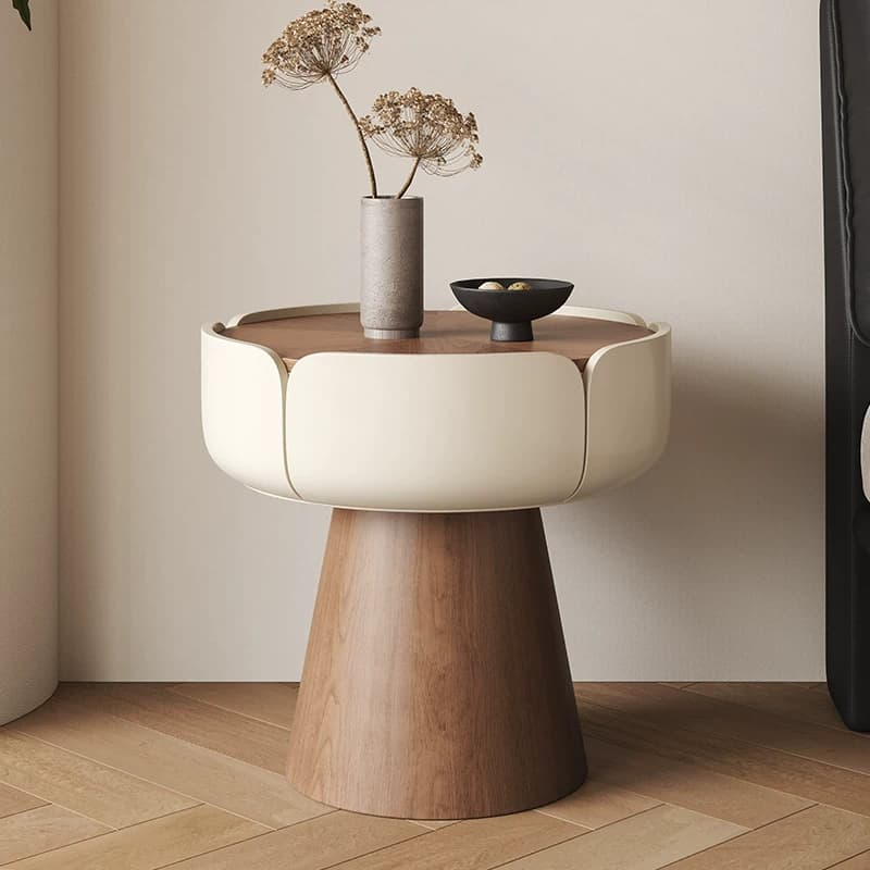 17.7" Organic Modern Plywood and Walnut Veneer Nightstand with Round Design