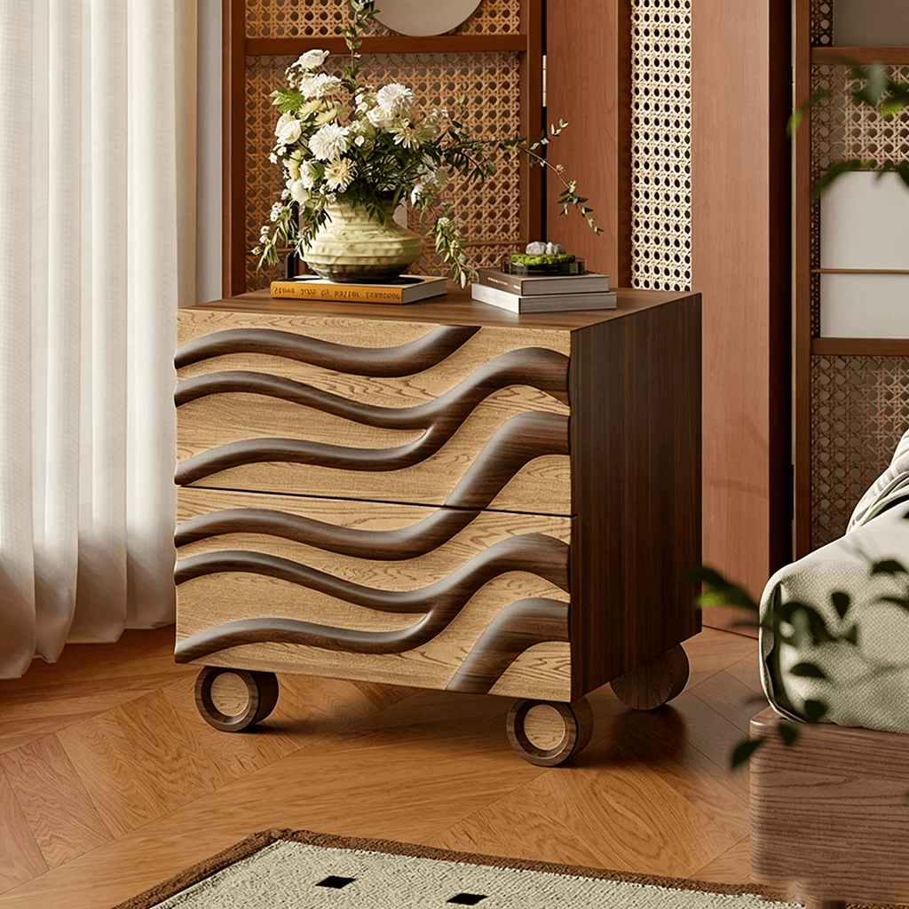 Wavy Solid Wood Nightstand lifestyle 3