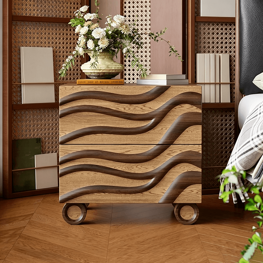 19.7" Organic Modern Solid Wood Nightstand with Drawers