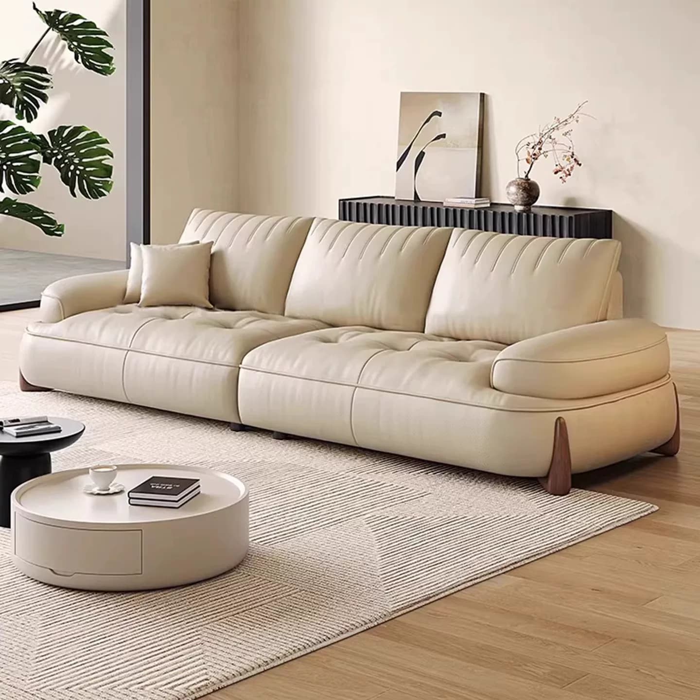 Straight Line Creamy Leather Sofa lifestyle 3