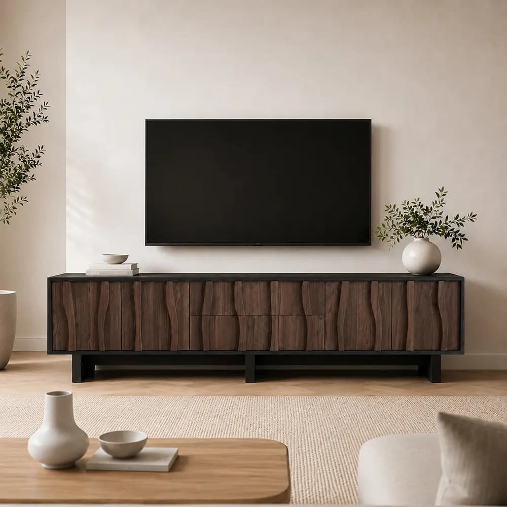 78.7" Organic Modern Engineered Wood TV Stand with Cabinets