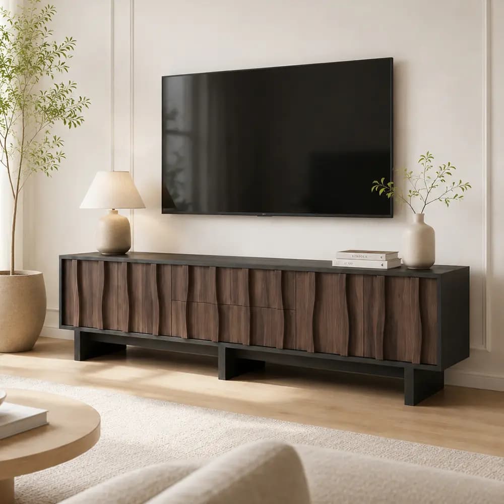 Retro Curved TV Stand lifestyle 2