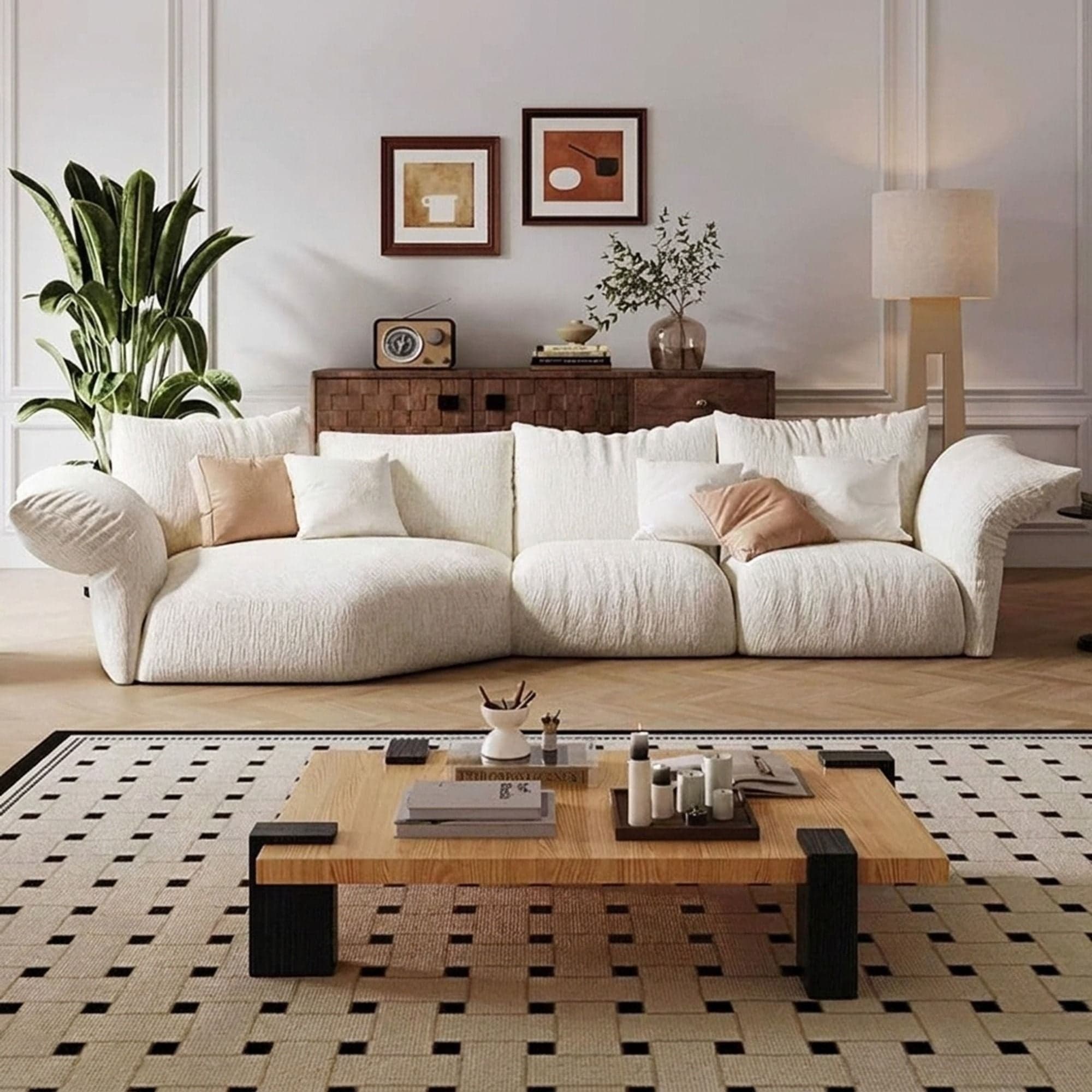 88.6" Organic Modern Fabric Curved Sofa