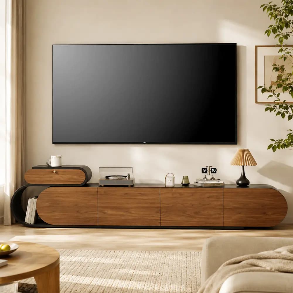 92.5" Organic Modern Engineered Wood TV Stand with Drawers