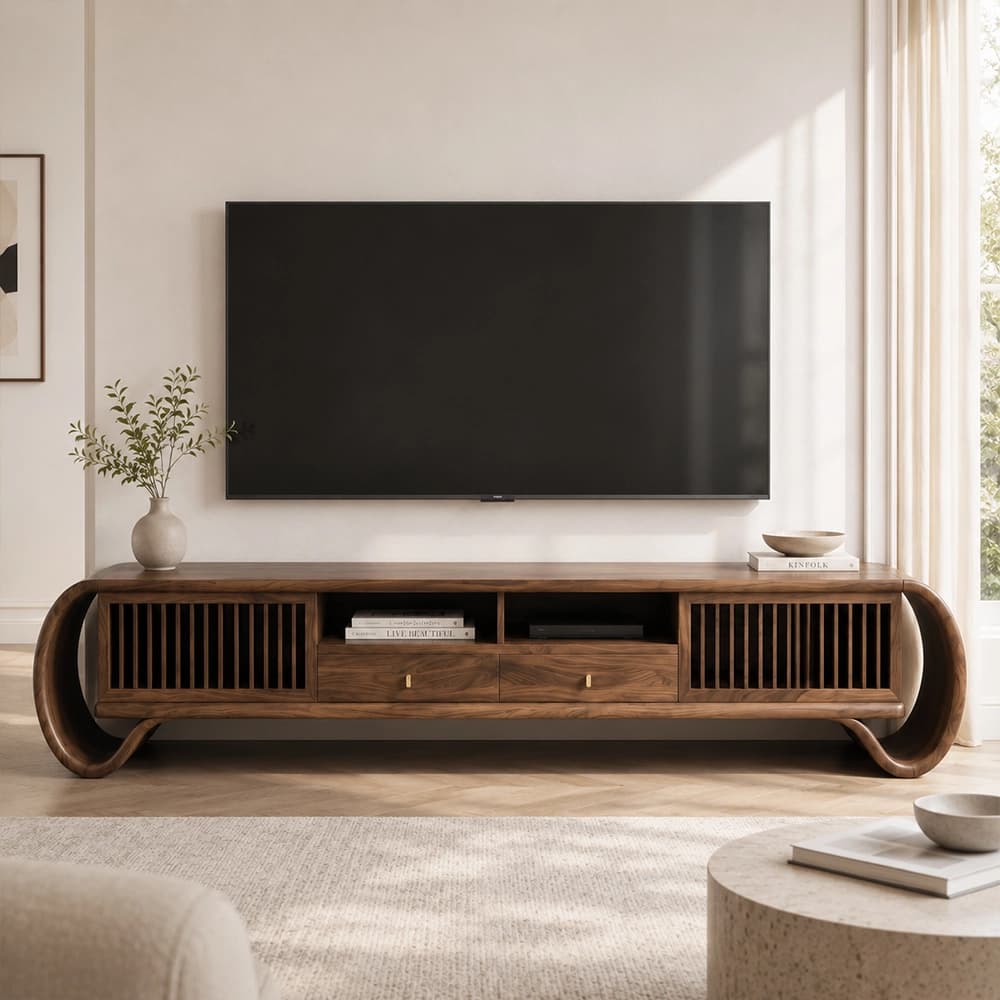 Black Walnut TV Stand with Rounded Edges lifestyle 1