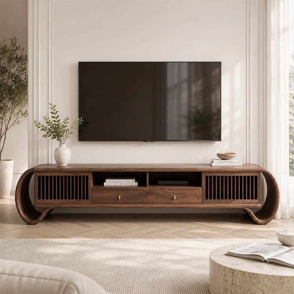 78.7" Organic Modern Solid Wood TV Stand with Drawers