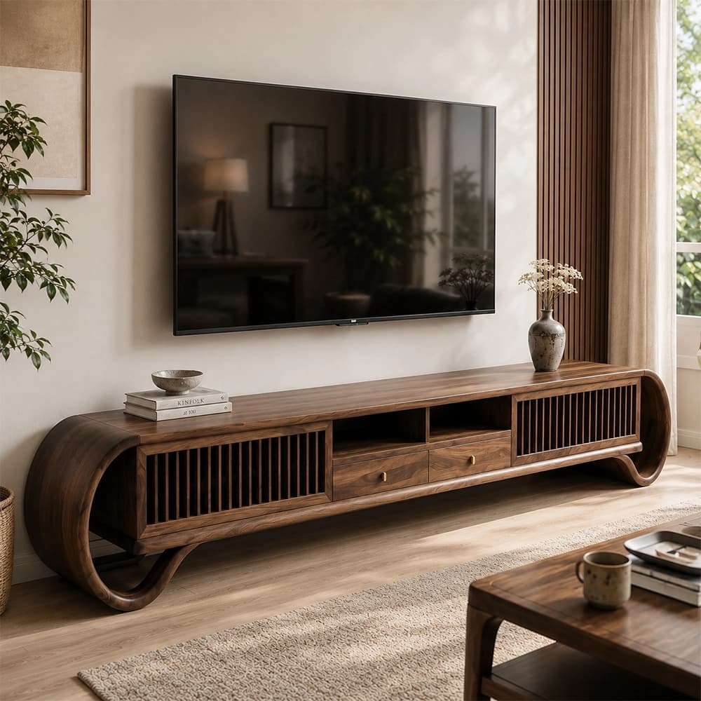 Black Walnut TV Stand with Rounded Edges lifestyle 2