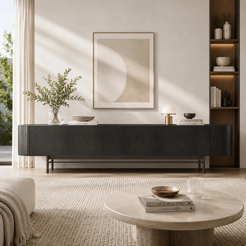 86.6" Contemporary Engineered Wood TV Stand with Cabinets