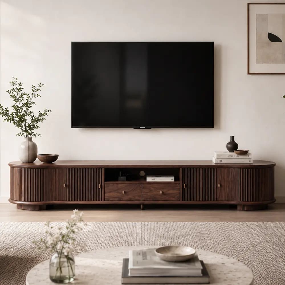 Solid Walnut Entertainment Console lifestyle 1