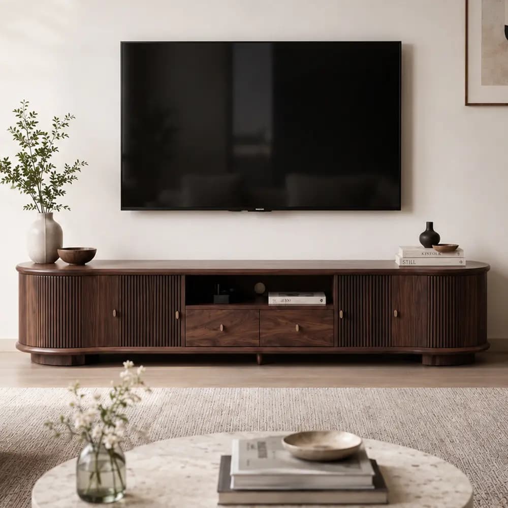 78.7" Mid-Century Modern Solid Wood TV Stand with Drawers