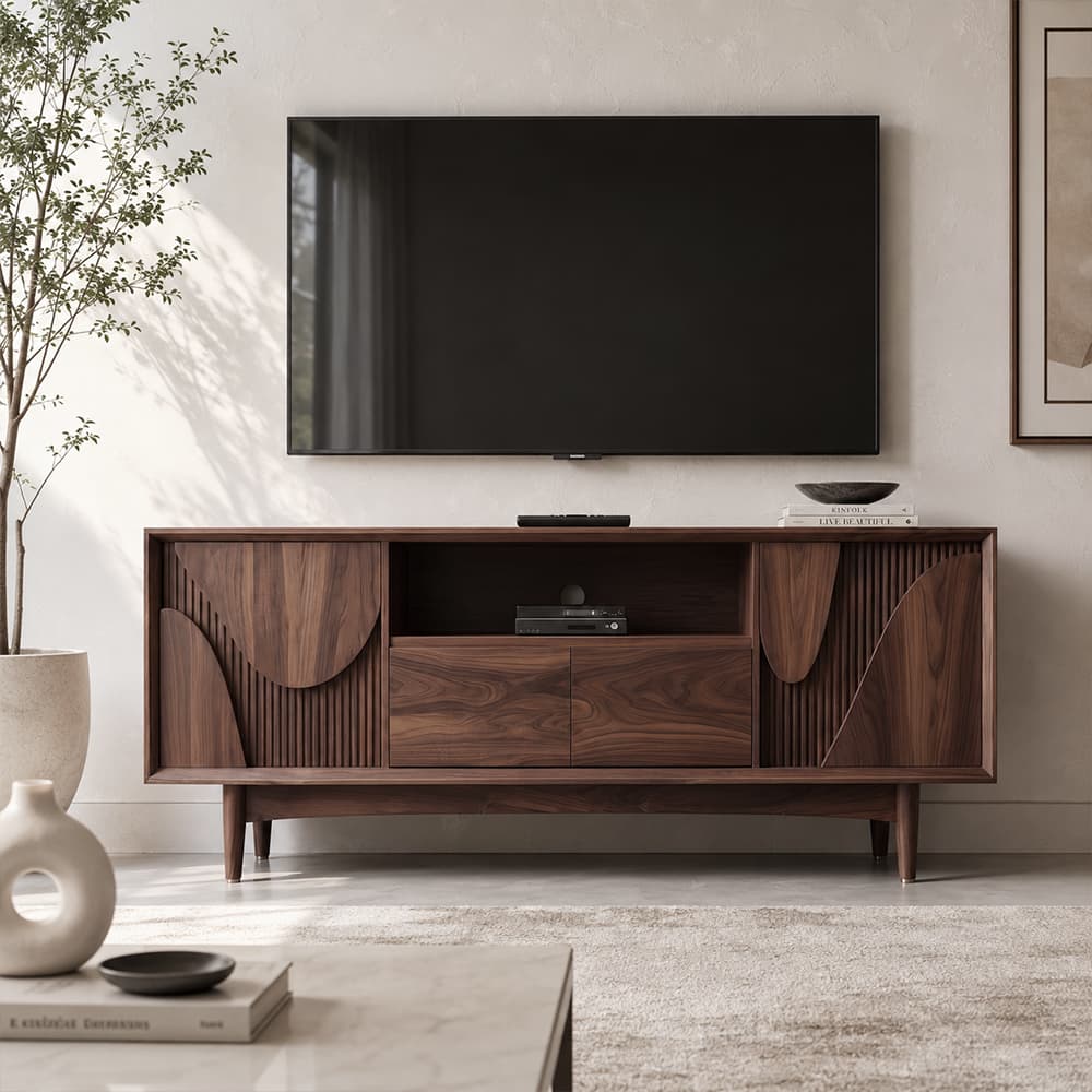 70.9" Contemporary Solid Wood TV Stand with Drawers