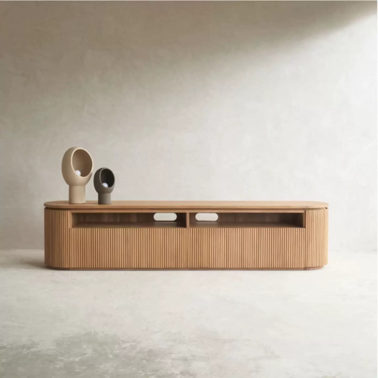 Curved Solid Wood TV Console lifestyle 1