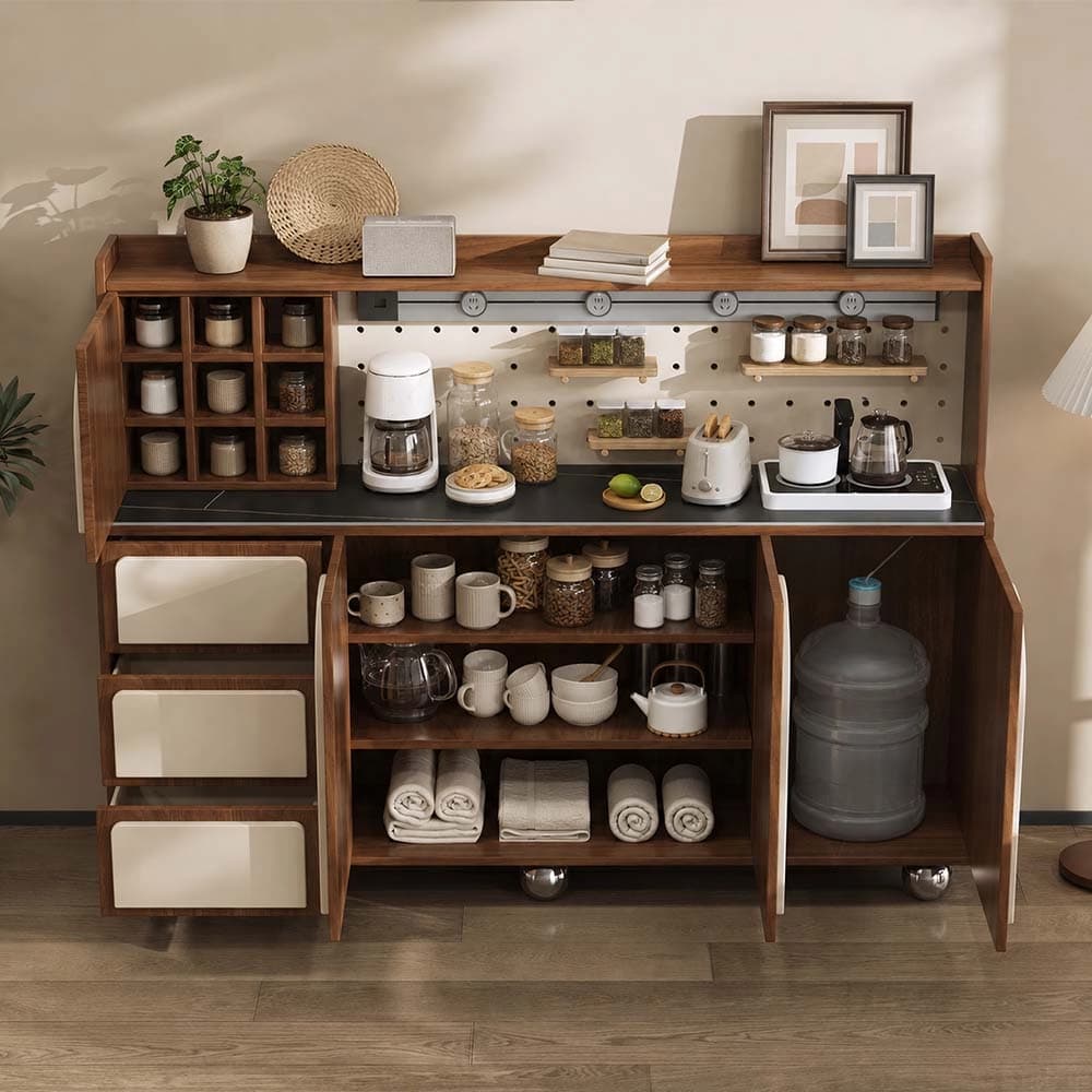 31.5" Japandi Engineered Wood Coffee Cabinet with Drawers