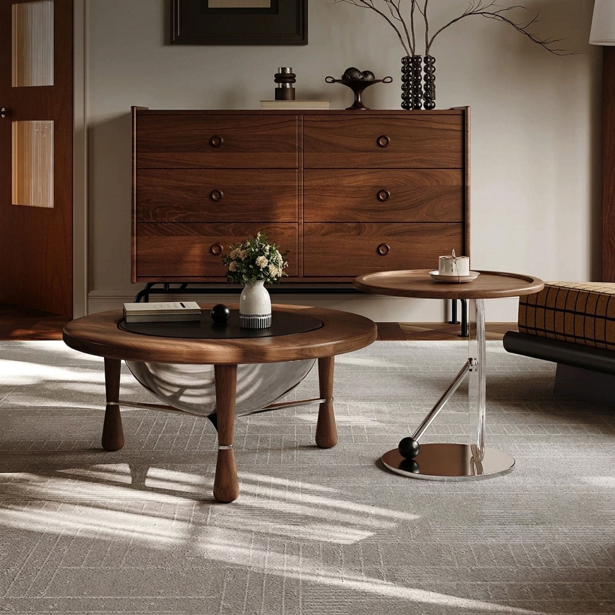 Round Solid Wood Floating Coffee Table Set lifestyle 3