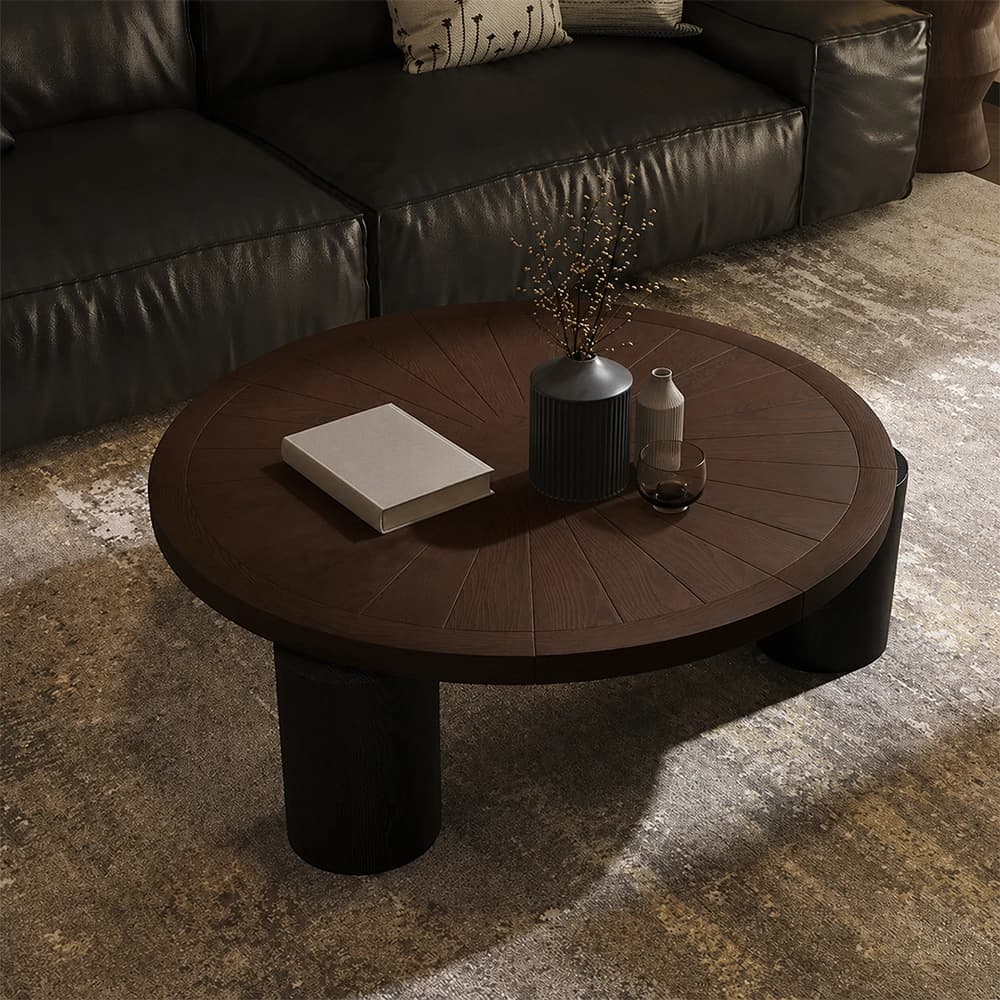 Modern Retro Solid Wood Round Low-Profile Coffee Table lifestyle 3