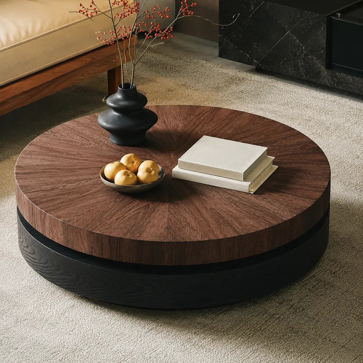 35.4" Luxury Engineered Wood Round Coffee Table