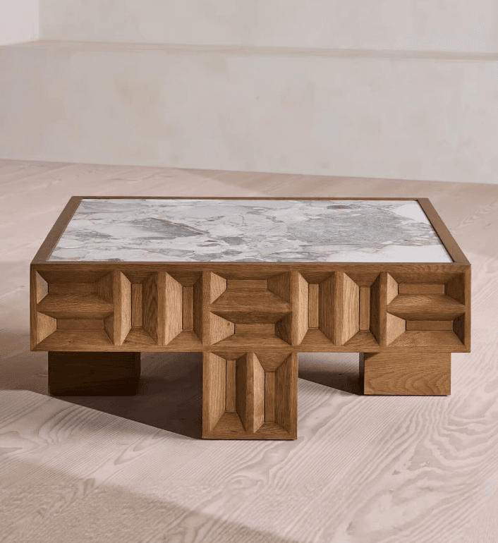 Wabi-Sabi Marble & Wood Coffee Table lifestyle 1