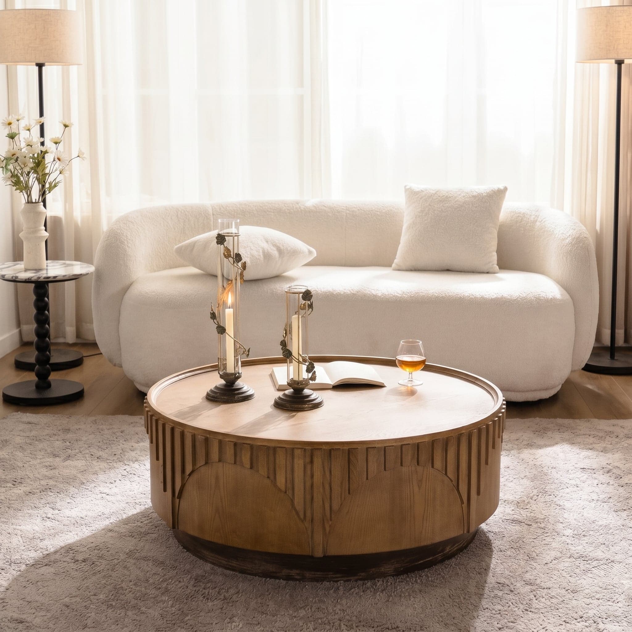 36.2" Organic Modern Engineered Wood Round Coffee Table