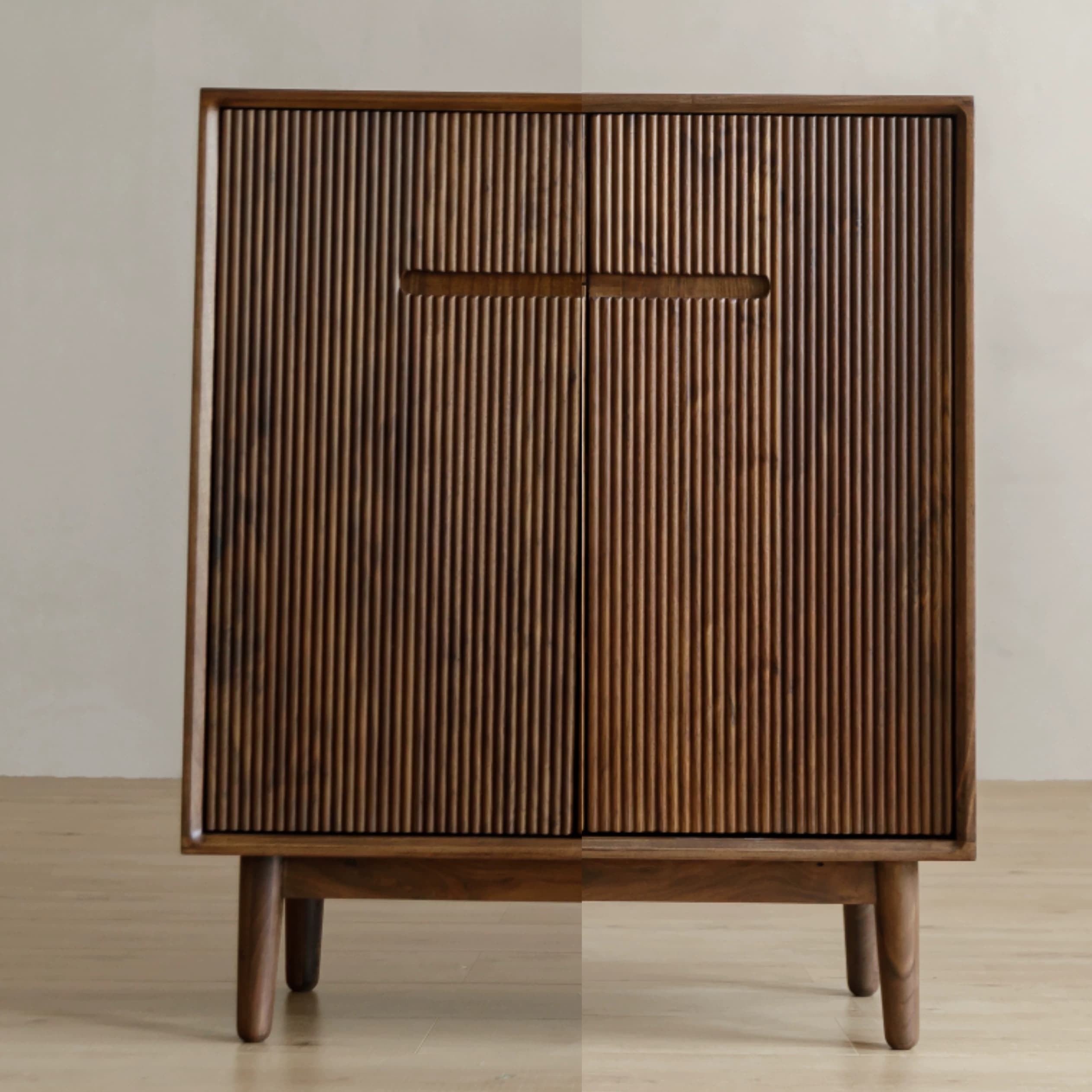 Louvered Walnut Storage Cabinet lifestyle 1