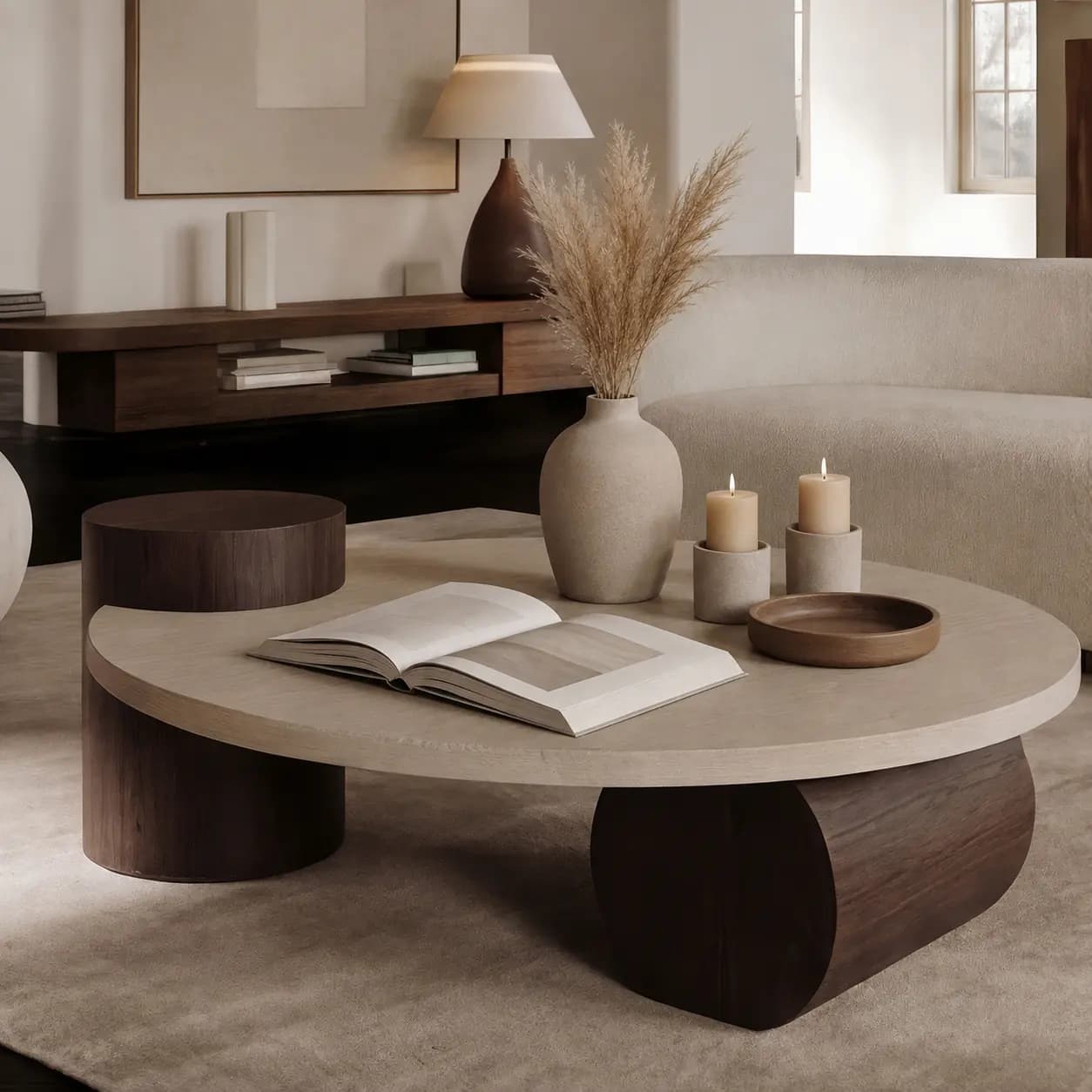 Round Travertine Coffee Table lifestyle 3