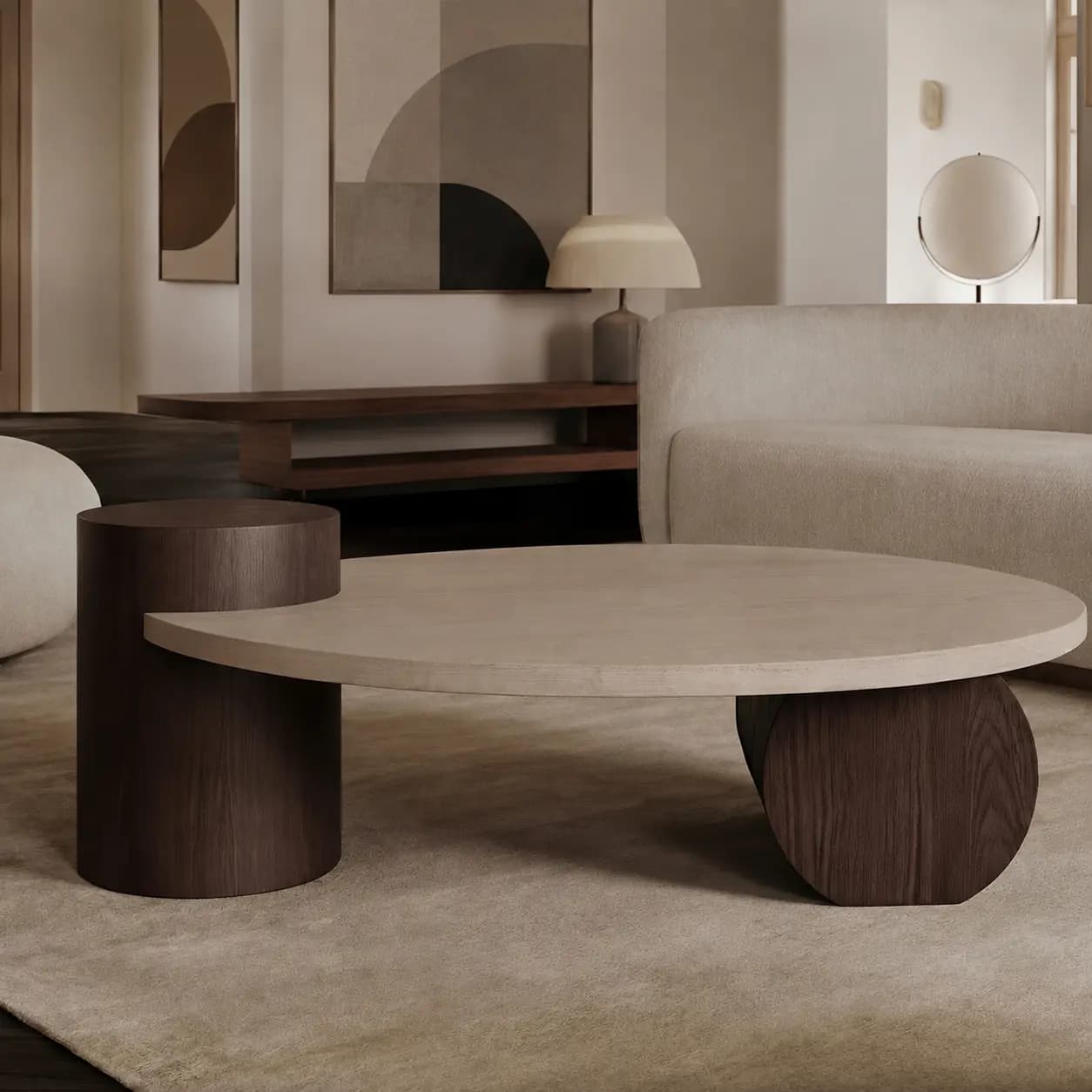 Round Travertine Coffee Table lifestyle 1