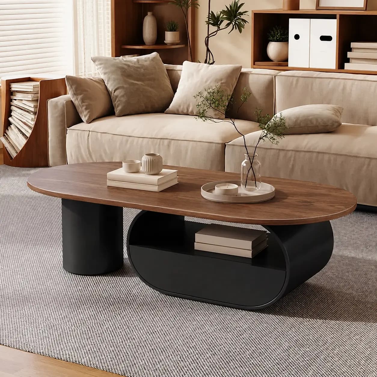 Walnut Mid-Century Dual-Tier Coffee Table lifestyle 3