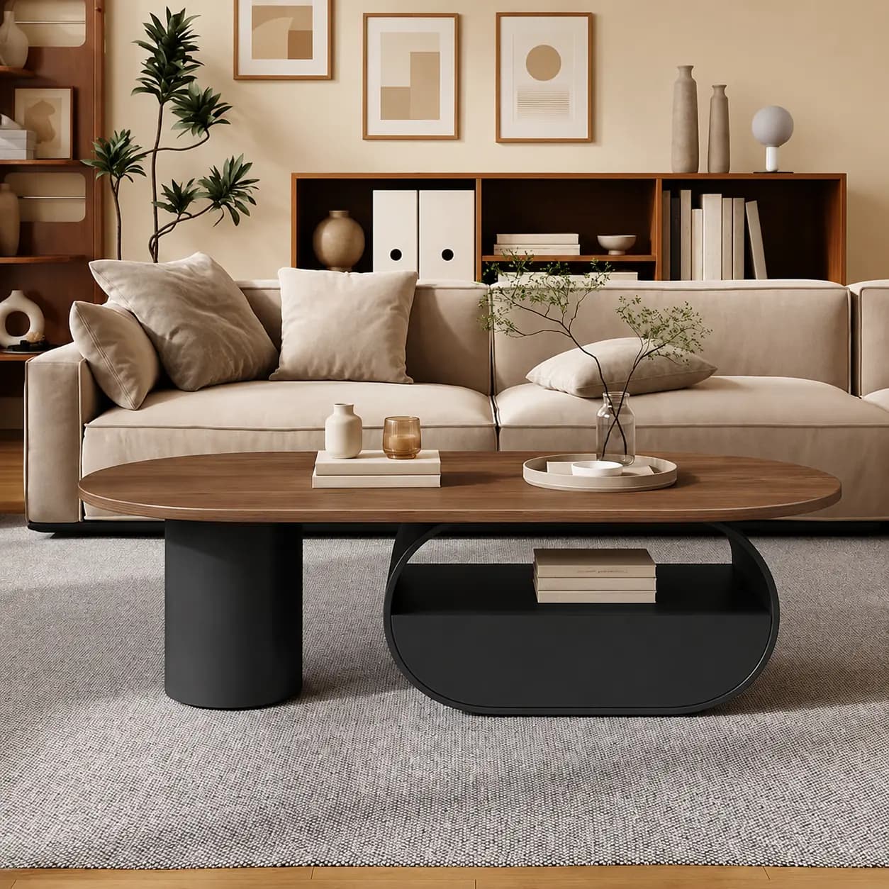 39.4" Modern Engineered Wood Oval Coffee Table